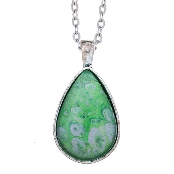 Handmade Green Fluid Art Teardrop Pendant Necklace - Picture 1 of 1